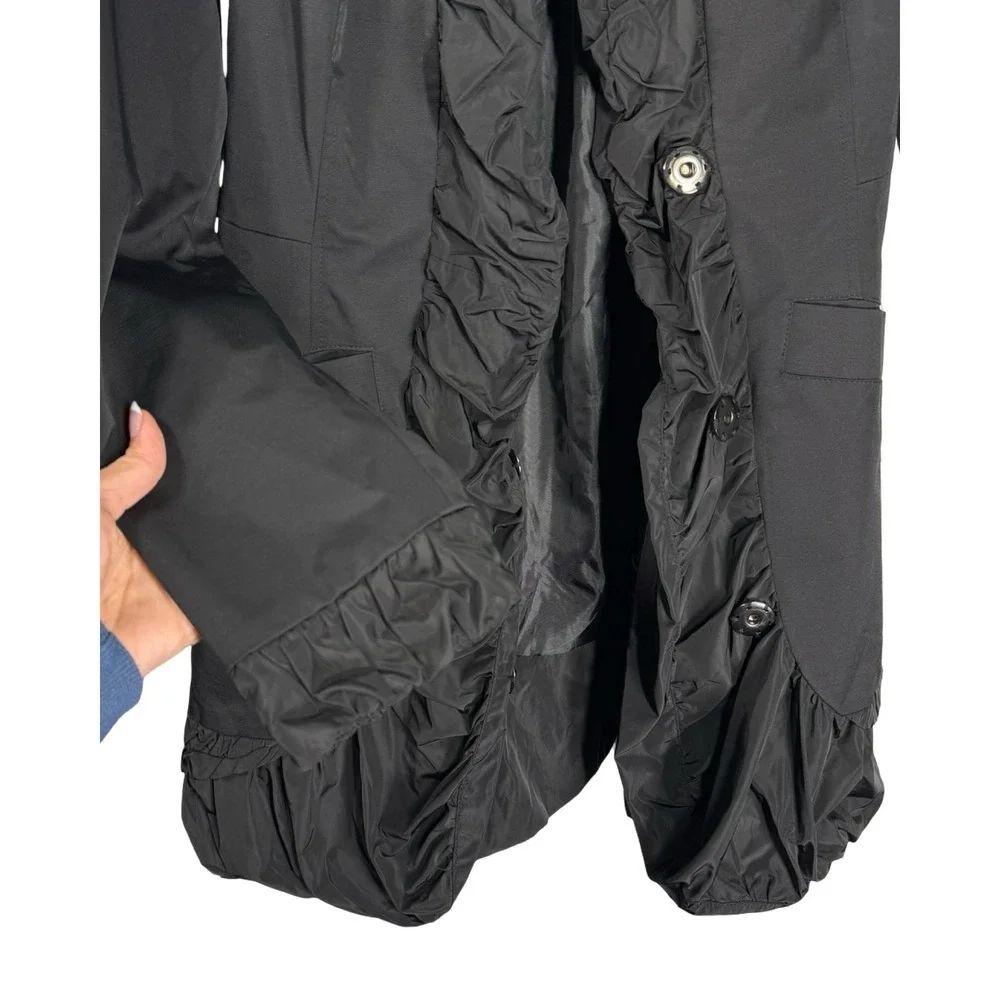 Blanc Noir Womens Black Ruffle Trim Trench‎ Coat Jacket SAM384 Medium